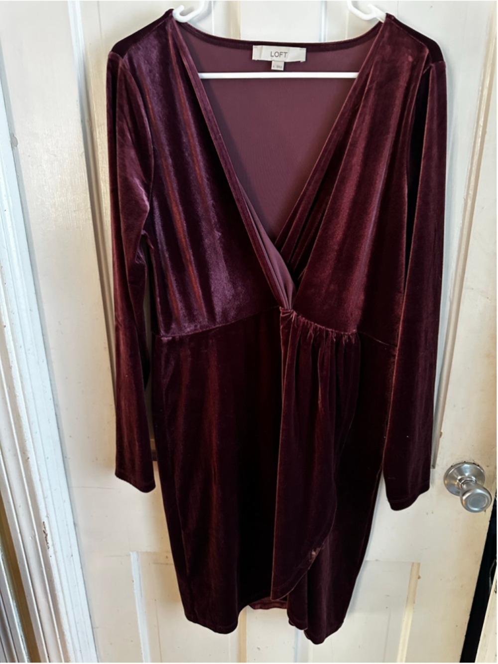 LOFT Velvet Wrap Large Plumberry Faux Wrap Cocktail Holiday Party Dress - Picture 8 of 9